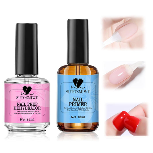 15 ml Nail Dehydrator and Primer Set, Acid Free Natural Prep Dehydrate & Bond Primer, Professional Nail Prep Kit for Acrylic Nails Gel Polish Manicure Nails Supplies Fast Dry-GlimoraGlow