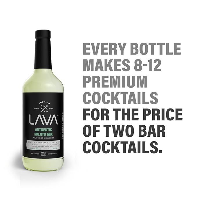 (3 Pack) LAVA Premium Authentic Mojito Mix, Made with Real Lime Juice, Mojito Mint, Spearmint, Demerara, Cane Sugar, Refreshing Rum Mojito Mixer. Ready to Use. 1-Liter (33.8oz) Glass Bottle-GlimoraGlow