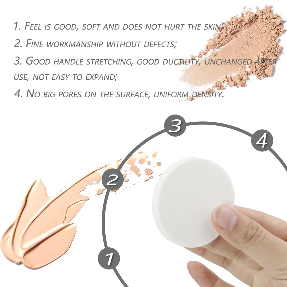 Vmiapxo 48 Pieces White Makeup Sponge, Cosmetic Sponge Round Foam Pad, Compact Facial Powder Puff, Beauty Makeup Foundation Powder Blender for All Skin Types Wet and Dry Dual Use-GlimoraGlow