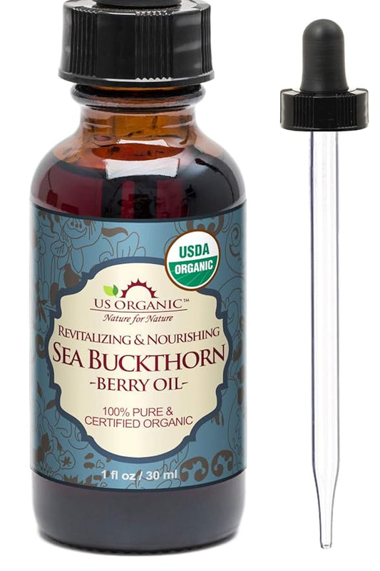 US Organic Sea Buckthorn Berry (Fruit) Oil, Supercritical CO2 extracted, USDA Certified Organic,100% Pure Virgin, Unrefined in Amber Glass Bottle, Face, Hair, spot Treatment, Anti Aging, 1 oz (30 ml)-GlimoraGlow