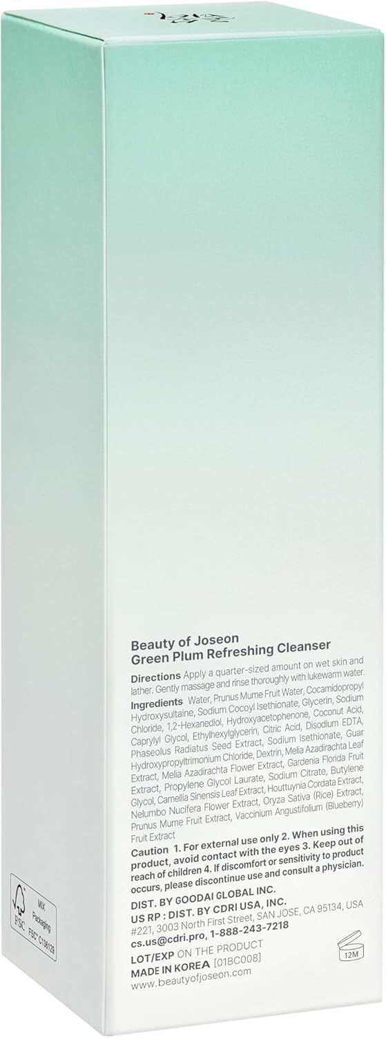 Beauty of Joseon Green Plum Refreshing Cleanser Gel Type Deep Pore Cleansing, Acne Face Wash, Blackhead Remover for All Skin Types, Korean Skincare 200ml, 6.76 fl.oz-GlimoraGlow