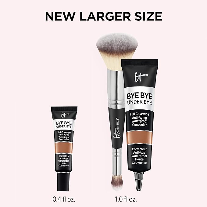 IT Cosmetics Makeup Set - Includes Supersize Bye Bye Under Eye Concealer (42.5 Deep) + Heavenly Luxe Complexion Perfection Concealer Brush (1 fl oz) - with Collagen, Hyaluronic Acid & Antioxidants-GlimoraGlow