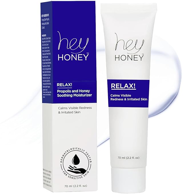 Hey Honey Skincare Relax, Instant Rosacea Treatment & Face Redness Relief - Dermatologically Tested Calming Moisturizer for Sensitive Skin Oil- Free with Honey & Propolis Anti-Aging Benefits | 2.2 Oz-GlimoraGlow
