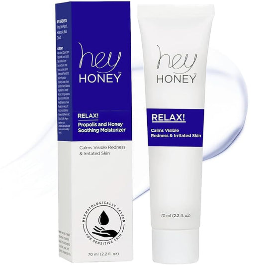 Hey Honey Skincare Relax, Instant Rosacea Treatment & Face Redness Relief - Dermatologically Tested Calming Moisturizer for Sensitive Skin Oil- Free with Honey & Propolis Anti-Aging Benefits | 2.2 Oz-GlimoraGlow
