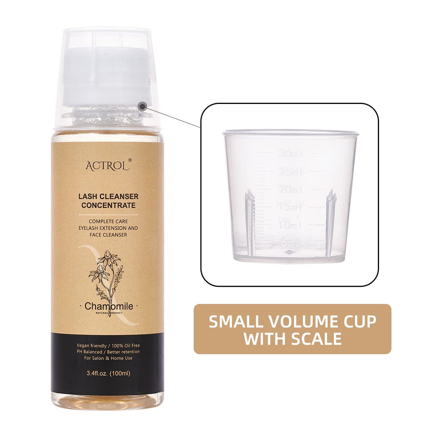 Eyelash Cleanser Concentrate 100ml Chamomile Professional Lash Shampoo Foaming Cleanser Paraben & Sulfate Free Non-lrritating Wash for Extensions Lashes with Salon Home Care-Makes 20 Bottles-GlimoraGlow