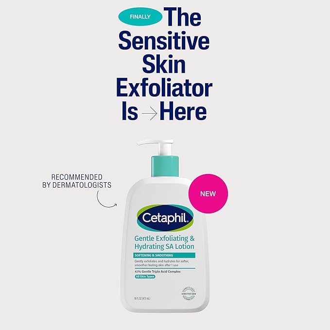 Cetaphil Gentle Exfoliating SA Lotion, Lightweight Moisturizer for All Skin Types, 8 Oz Pump Bottle, Salicylic Acid, Mandelic Acid & Gluconolactone, Gently Exfoliates, Dermatologist Recommended Brand-GlimoraGlow