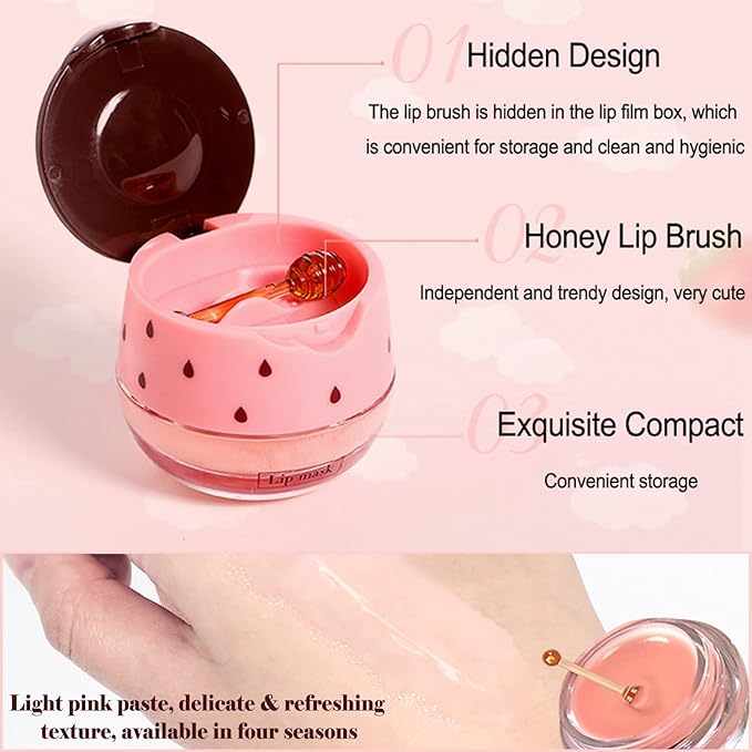 2 PCS Bee Lip Balm Lip Mask Honey Pot, Honey & Strawberry Lip Mask Propolis Moisturizing Lip Balm with Stick - Hydrating Prevention Dry and Cracked Lip Scrubs Exfoliato Lip Wrinkle Care-GlimoraGlow