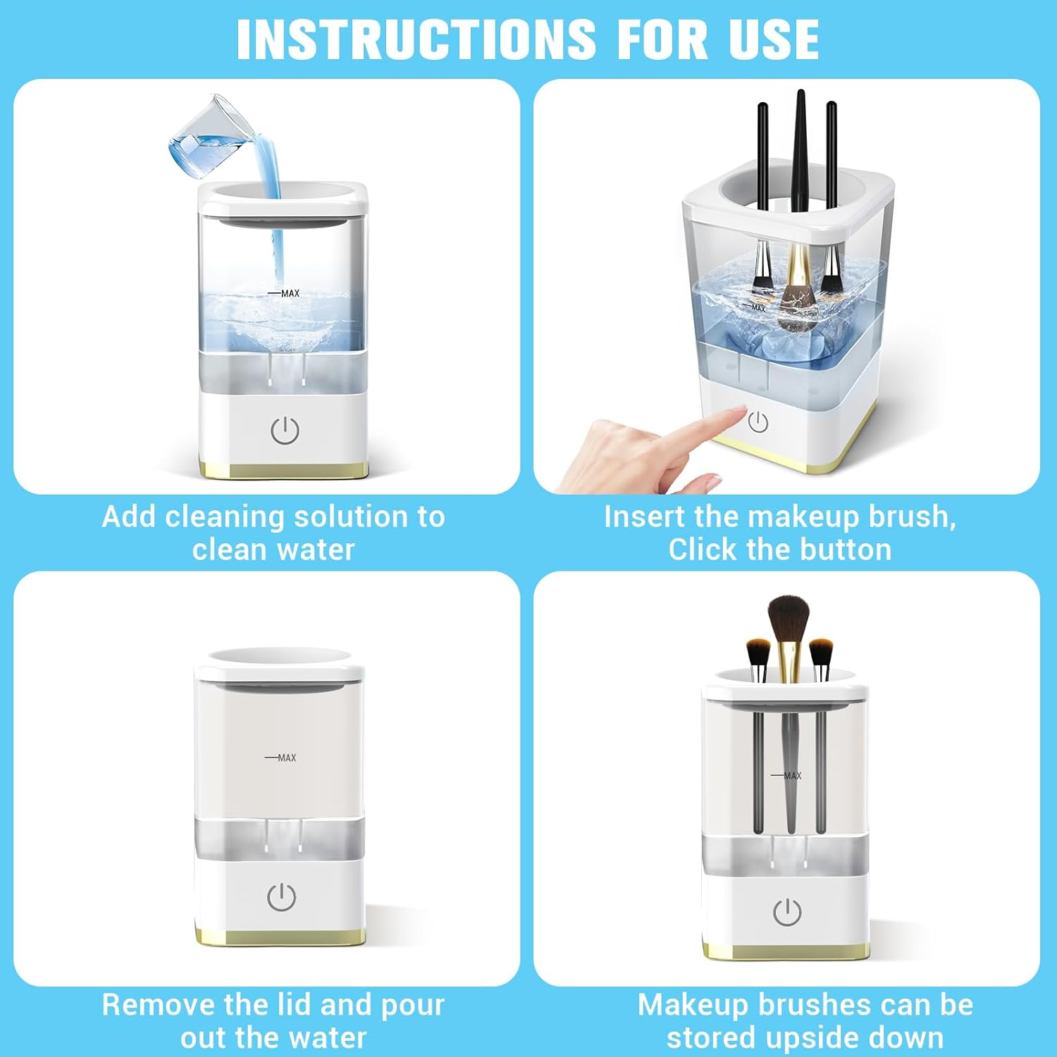 Makeup Brush Cleaner, Neeyer Super-Fast Electric Brush Cleaner Machine Automatic Brush Cleaner Spinner Makeup Brush Tools White-GlimoraGlow