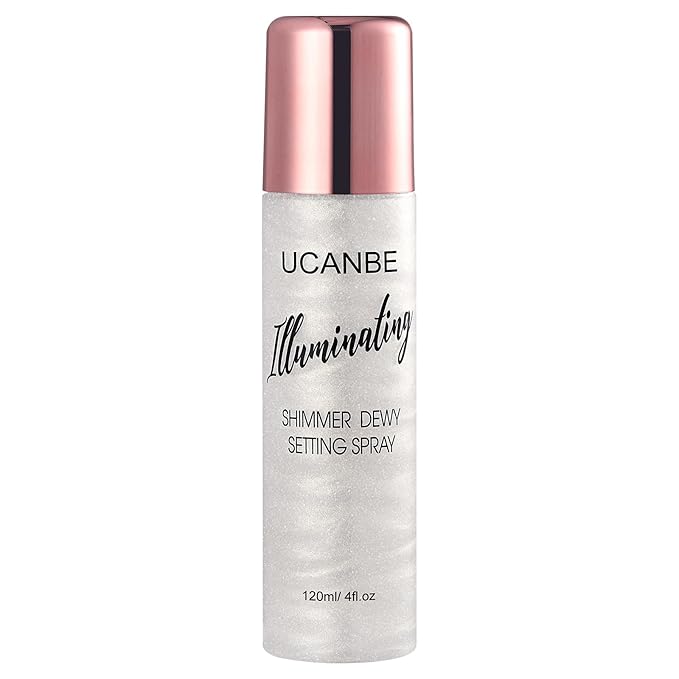 UCANBE Shimmer Dewy Setting Spray – Glowing + Makeup Setting Spray 2 in 1 Lightweight Formula for a Radiant Glow,Long-Lasting Face Mist for Face Body, 4 Fl Oz #Silver-GlimoraGlow