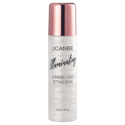 UCANBE Shimmer Dewy Setting Spray – Glowing + Makeup Setting Spray 2 in 1 Lightweight Formula for a Radiant Glow,Long-Lasting Face Mist for Face Body, 4 Fl Oz #Silver-GlimoraGlow