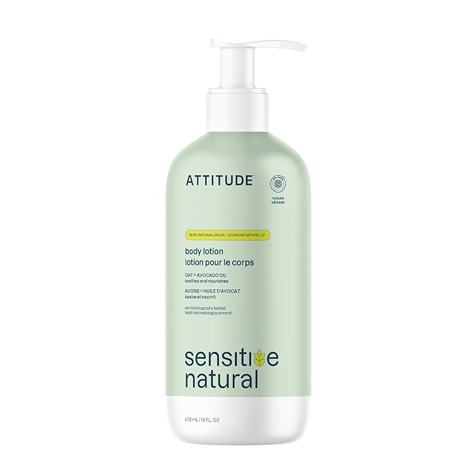 ATTITUDE Body Lotion for Sensitive Skin with Oat, EWG Verified, Dermatologically Tested, Vegan, Avocado Oil, 16 Fl Oz-GlimoraGlow