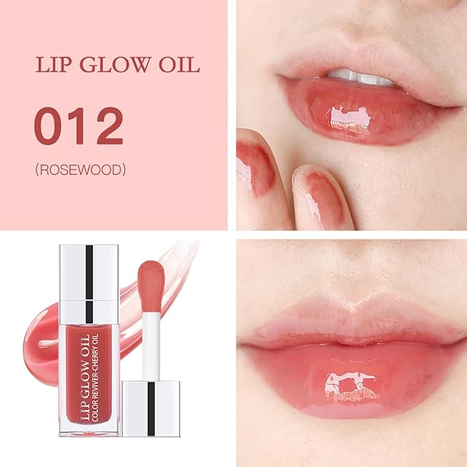 Hydrating Lip Glow Oil Moisturizing Plumping Lip Tint Lip Gloss Transparent Lip Balm Long Lasting Nourishing Repairing Lightening Lip Lines (012# ROSEWOOD)-GlimoraGlow