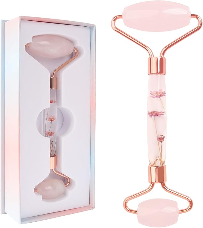 Raffaello Jade Roller - Natural Pink Facial Roller, Redness Reducing Massager for Face, Eyes, Neck - Rose Quartz-GlimoraGlow