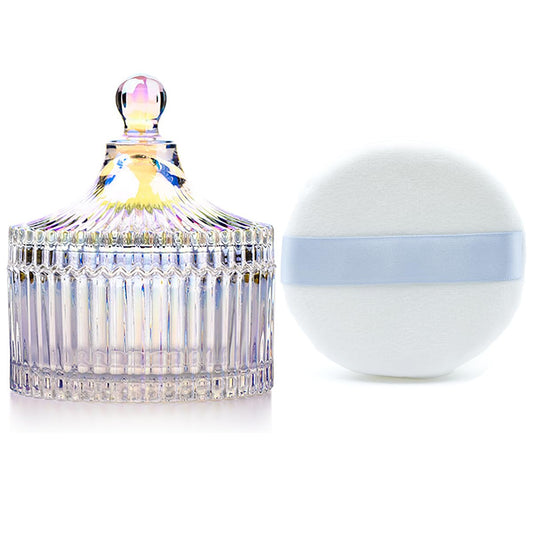 Ultra Soft Powder Puff and Container 3.3" High Density Velvet Dusting Washable Reusable Powder Puff,Body Powder Puff and Glass Jar Holder Loose Powder Box with Puff for Face Makeup(Dazzling colors)-GlimoraGlow
