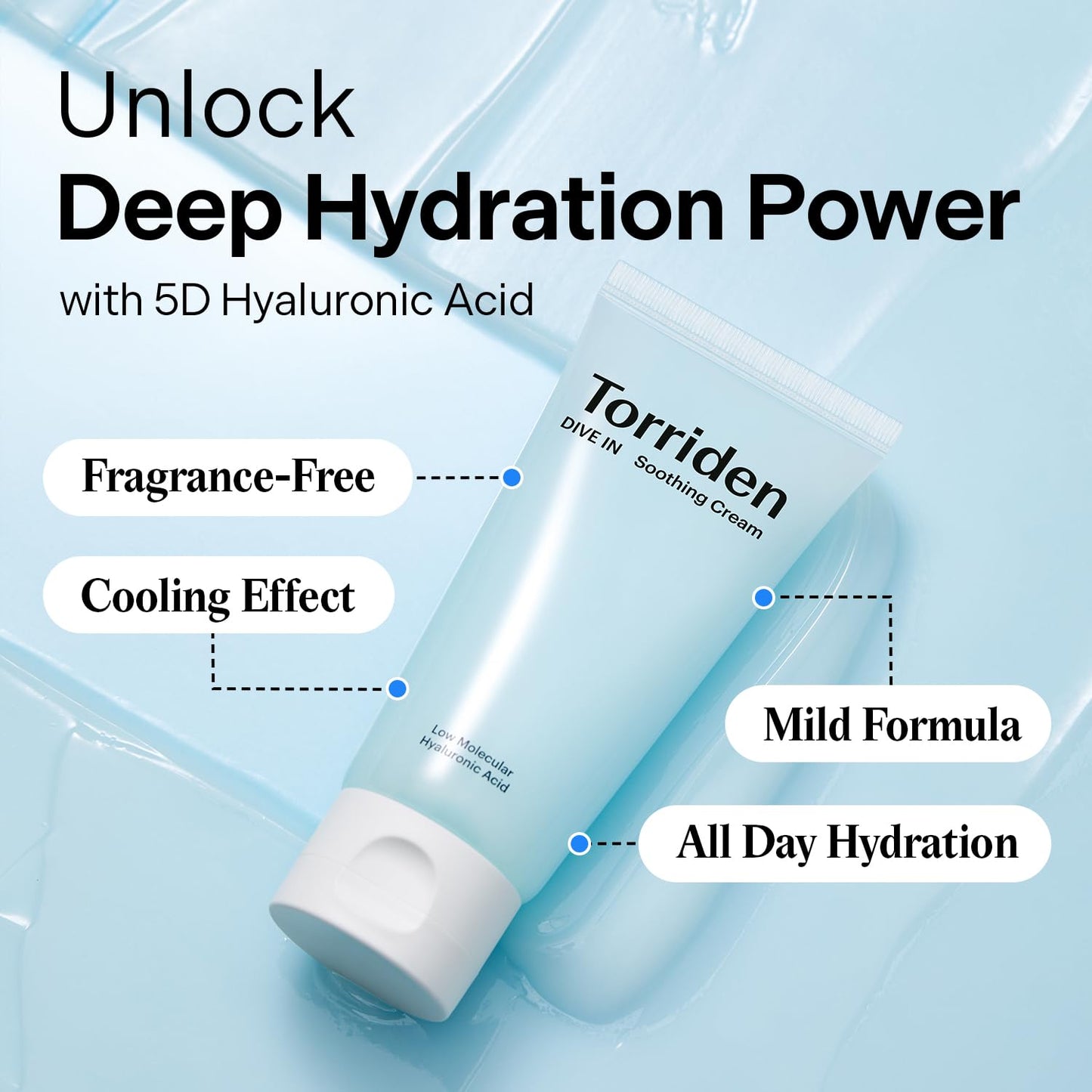 Torriden DIVE IN Hyaluronic Acid Soothing Cream Tube Type 100ml (3.38 fl. oz) | Revitalizing Facial Moisturizer for Sensitive and Dry Skin | Hyaluronic Acid, Panthenol, Allantoin-GlimoraGlow