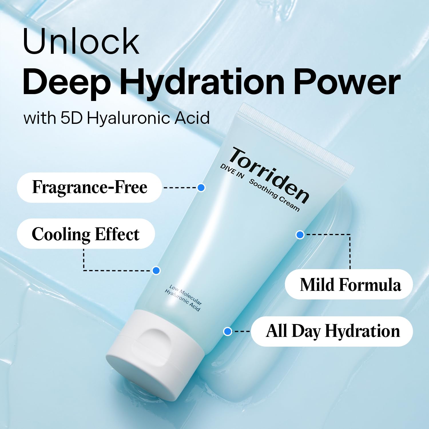 Torriden DIVE IN Hyaluronic Acid Soothing Cream Tube Type 100ml (3.38 fl. oz) | Revitalizing Facial Moisturizer for Sensitive and Dry Skin | Hyaluronic Acid, Panthenol, Allantoin-GlimoraGlow