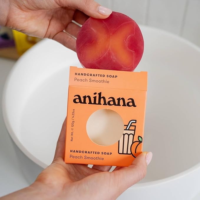 ANIHANA Handcrafted Natural Soap with Coconut Oil, Gentle Cleansing, Paraben Free, Refreshing Peach Smoothie Scent, 4.23 oz-GlimoraGlow