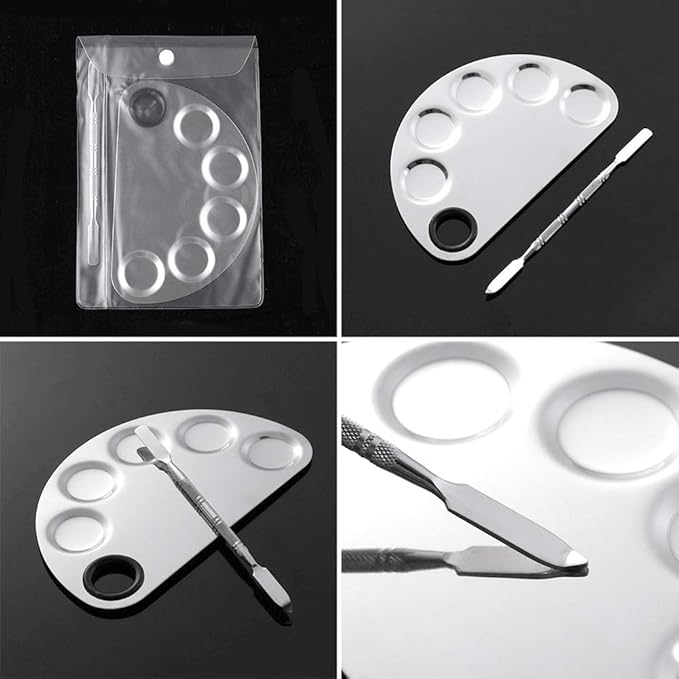 2 Pack Professional Makeup Palette, 2 Types Pro Lady Stainless Steel Cosmetic Artist Spatula with Spatula Tool for Mixing Foundation by ACKLLR, Silver-GlimoraGlow