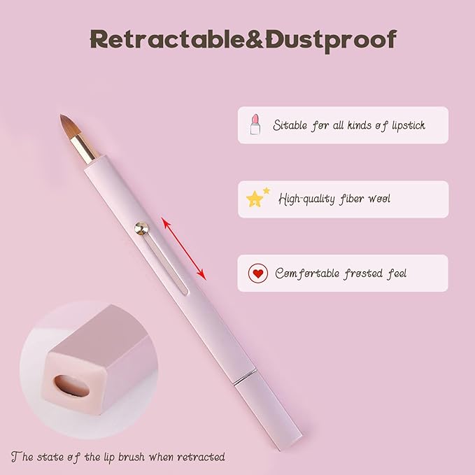 Lip Applicator Brush - 3 Pack Exquisite Professional Dustproof Retractable Lip Brush - Makeup Lipstick Lip Gloss Applicators (Pink Red Gold)-GlimoraGlow