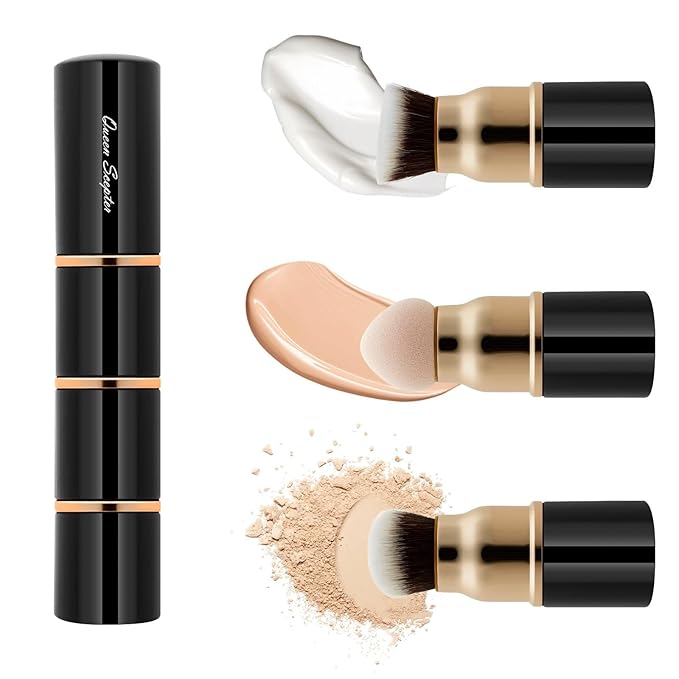 3 in 1 Professional Liquid foundation Makeup Brush Set Kabuki Face Blush Foudation Brush Powder Sponge for Powder/Liquid/Cream Travel Cosmetics Makeup Brushes with Cap-GlimoraGlow