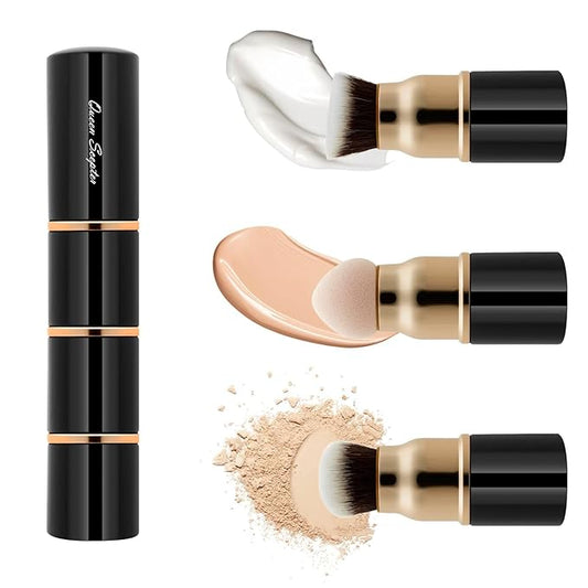 3 in 1 Professional Liquid foundation Makeup Brush Set Kabuki Face Blush Foudation Brush Powder Sponge for Powder/Liquid/Cream Travel Cosmetics Makeup Brushes with Cap-GlimoraGlow