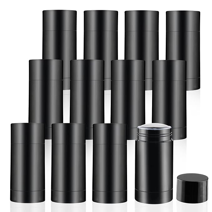 12 Pieces 15g Black Plastic Deodorant Containers,Empty 1/2 oz Travel Lip Balm Tubes,Refillable Twist-UP Solid Perfume Tubes,Lipstick Tubes for DIY-GlimoraGlow