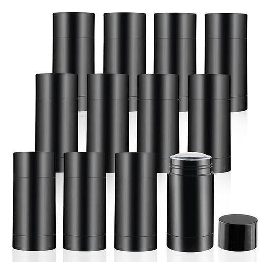 12 Pieces 15g Black Plastic Deodorant Containers,Empty 1/2 oz Travel Lip Balm Tubes,Refillable Twist-UP Solid Perfume Tubes,Lipstick Tubes for DIY-GlimoraGlow