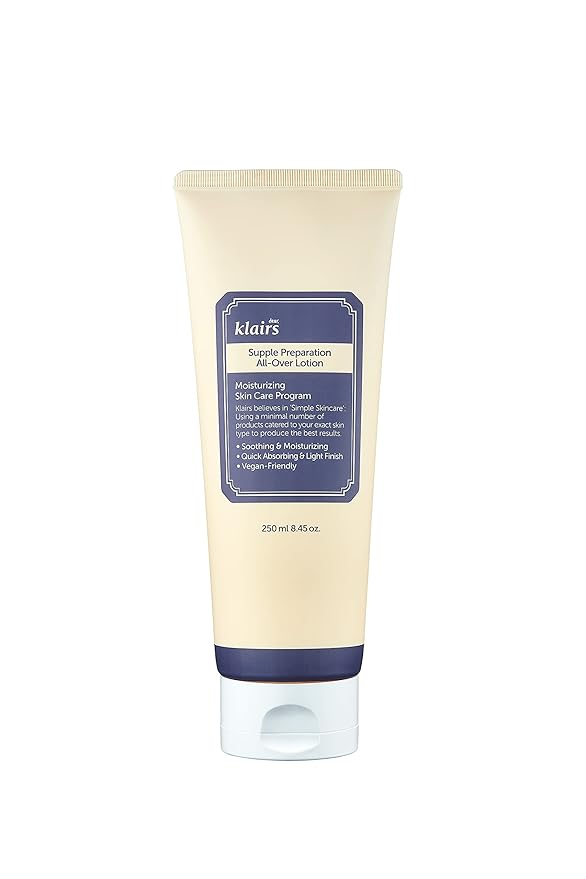 DearKlairs] Supple Preparation All-over lotion, Daily face and body moisturizer, for sensitive skin, Essential oil Free, Artificial fragrance free,250ml, 8.45oz-GlimoraGlow