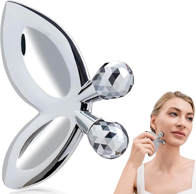 Ice Face Roller-3D Butterfly roller for Women,Stainless Steel Gua Sha Facial Massager Tool for Skin Tightening,2-in-1 Body Gua Sha Massager Tool for Muscle Ache&Lymphatic Drainage,Butterfly Decoration-GlimoraGlow