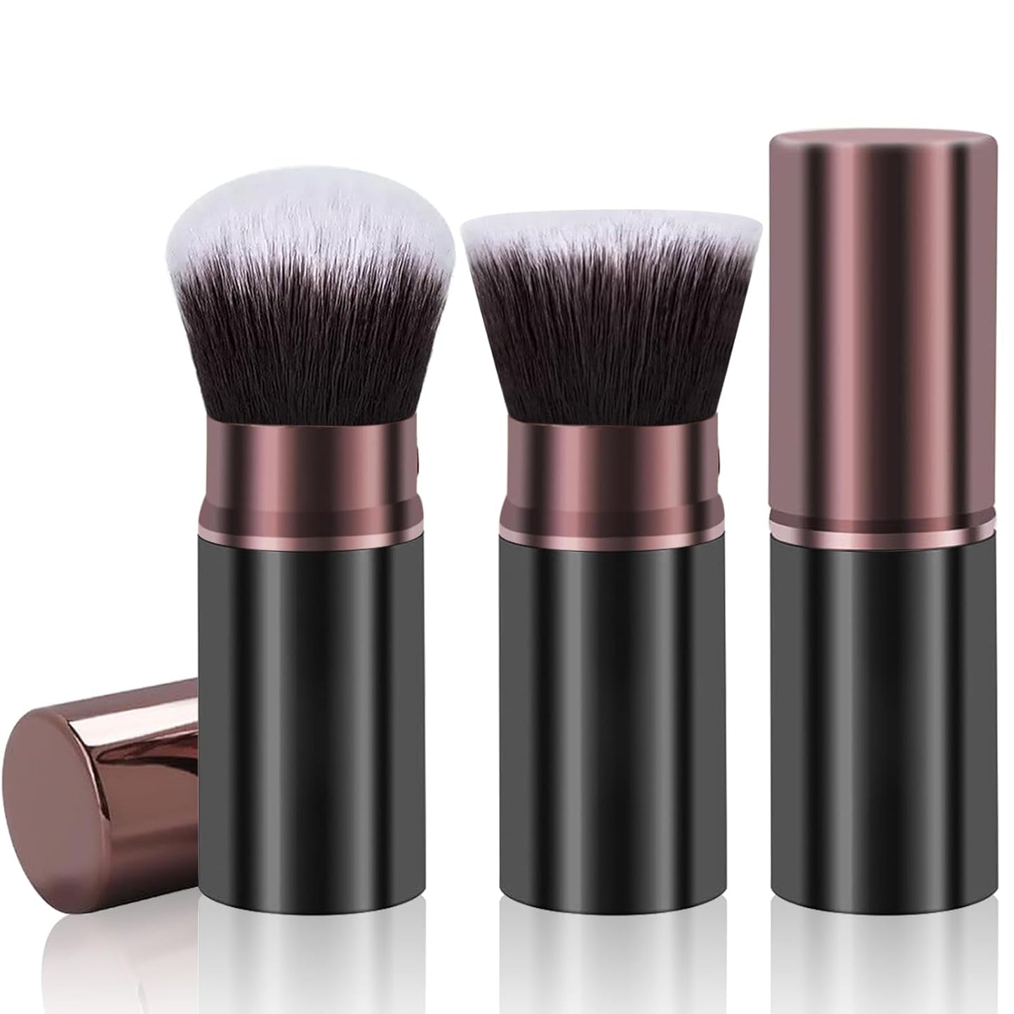 Makeup Brushes, Retractable 2 Pack Travel Kabuki Blush Makeup Brush Face Powder Foundation Brushes for Blending Liquid, Blush, Bronzer, Buffing, Sunscreen,Flawless Cosmetics-GlimoraGlow