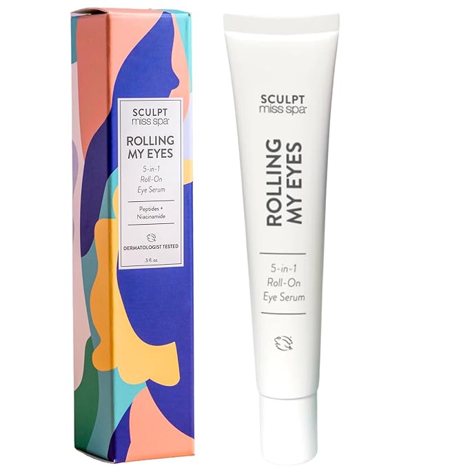 Miss Spa Eye Serum 5-in-1 Roll On Under Eye Cream, Helps De-puff and Brighten Under and Around Eyes, Anti-Aging Under Eye Roller Helps with Fine Lines and Dark Circles, Vitamin B3, Eye Bag Remover-GlimoraGlow