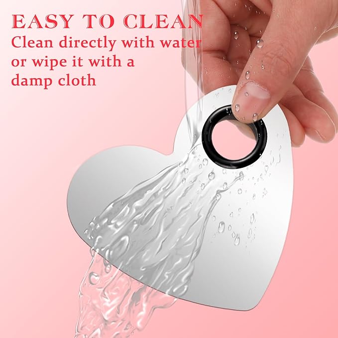 2 Pcs Stainless Makeup Mixing Palette,Tool for Mixing Foundation Nail-Art,Palette with A Stick,Storage Bag,Beauty Salon Color Cream Mixing Palette,Makeup Artist,Makeup Enthusiast (Heart Shaped)-GlimoraGlow