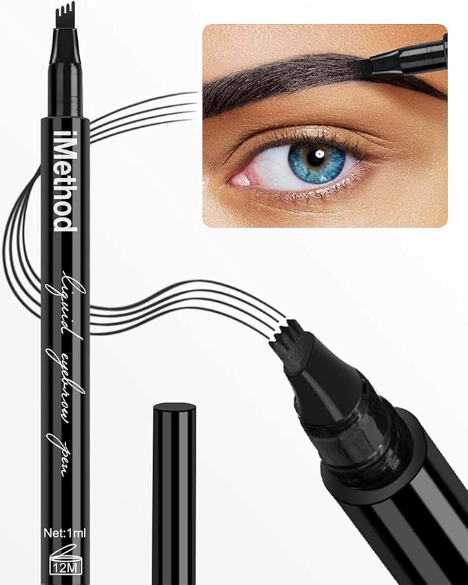 iMethod Eyebrow Pen - iMethod Eyebrow Pencil with a Micro-Fork Tip Applicator Creates Natural Looking Brows Effortlessly and Stays on All Day, Black-GlimoraGlow