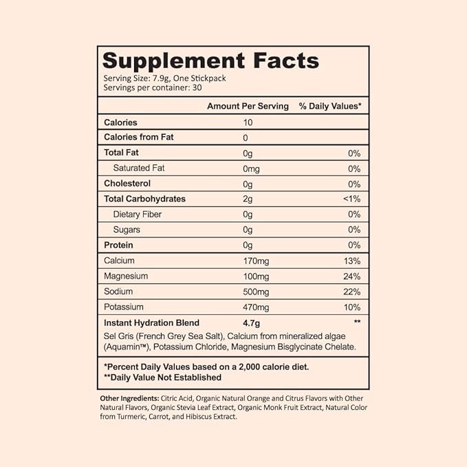 Instant Hydration Electrolytes Powder Packets - Citrus Orange Drink Mix - Zero Sugar - Keto, Vegan, Gluten-Free, Non-GMO - Boost Recovery, Brain Health, Muscle & Tissue Support- 30 Sticks-GlimoraGlow