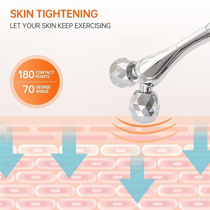 Metal Facial Roller Massager, 3D Cooling Face Massage Tool for Reduce Puffiness, Remove Eye Wrinkles, Face Lifting, Increase Firmness, Anti-Aging, Skin Tightening-GlimoraGlow