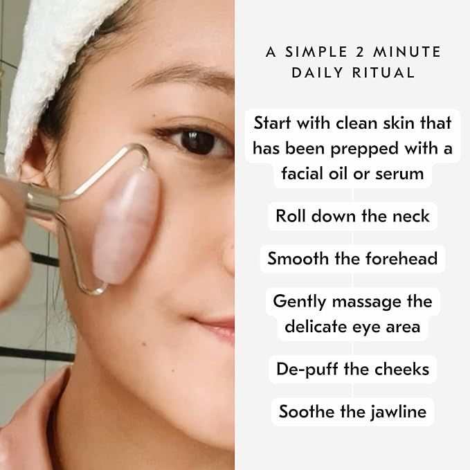 Mount Lai De-Puffing Rose Quartz Facial Roller – The Stone of Love, Certified Rose Quartz Face Roller for Anti-Aging, Soothing & Radiant Skin, Facial Massager Tool for Self-Care Ritual-GlimoraGlow