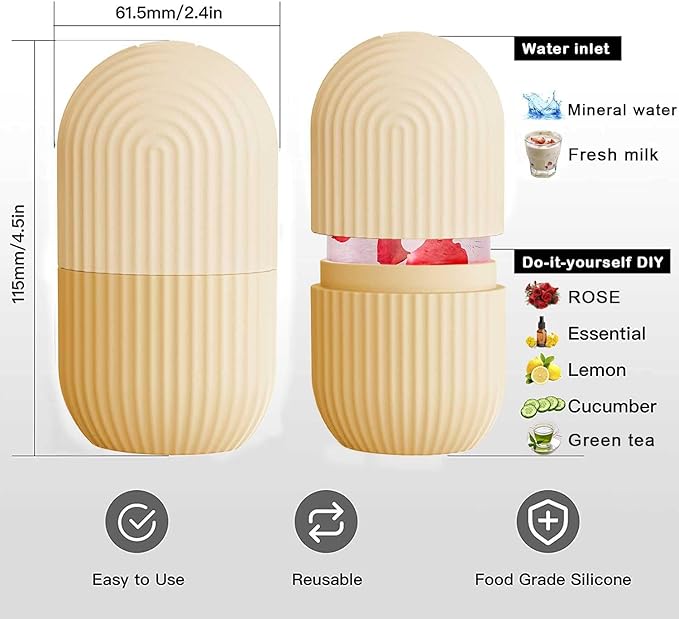 XHJRI Ice Face Roller Massager,Ice Cube Roller for Face, Eyes and Neck Naturally Conditioning and Skin Care,De-Puff Eye Bags,Reduce Migraine Pain,Reusable Massage Silicone Ice Mold (Beige)-GlimoraGlow