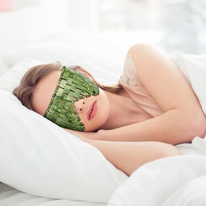 Jade Eye Mask, 2Pcs Large Facial Cooling Mask with 100% Real Jade for Hot & Cold Therapy,Green Jade Facial Eyes Sleeping Mask Relief Eye Cover by LazyGa-GlimoraGlow