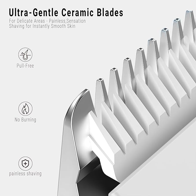 2-in-1 Bikini Trimmer for Women, Bikini Shaver with Dual Heads, Painless Body and Facial Hair Removal, Rechargeable Cordless Electric Razors for Face Chin Pubic Underarm Legs, IPX7 Waterproof, White-GlimoraGlow