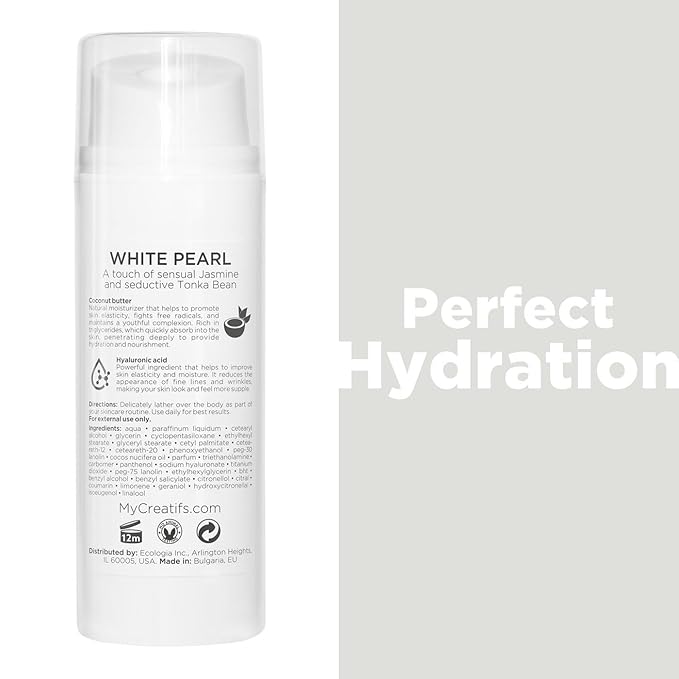 White Pearl Moisturizing Body Lotion with Coconut Butter and Hyaluronic Acid, 3.4 fl. oz.-GlimoraGlow