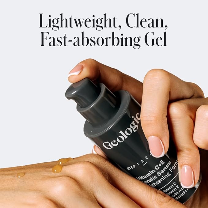 Geologie Vitamin C+E Ferulic Acid Face Serum | Brightening & Firming Anti-Aging Gel Formula | 5% Light-Protected & Stabilized Vitamin C , 0.5% Vitamin E, 1.5% Hyaluronic Acid | 30 ML-GlimoraGlow
