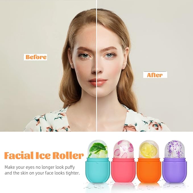 Ice Roller for Face and Eye, Upgrated Ice Face Roller Puffiness Relief Ice Roller Skin Care Tools, Ice Facial Cube, Gua Sha Face Massage, Silicone Ice Mold for Face Beauty ( Orange)-GlimoraGlow