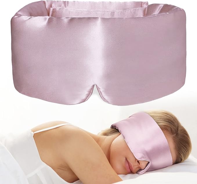 100% Natural Silk Eye Mask for Women Men, Soft Pressureless Cooling Blackout Eye Covers for Sleeping, Large Size Sleep Mask fits All Heads Adjustable, 1PC, Lotus Pink-GlimoraGlow