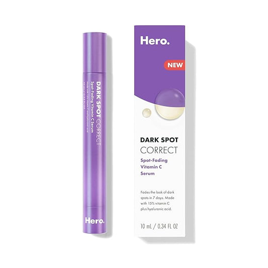 Hero Cosmetics Dark Spot Correct Spot-Fading 15% Vitamin C plus Hyaluronic Acid Serum. Improves the Look of Post Blemish Marks in 7 Days. Twist Applicator and Rollerball Tip for Easy Application. 10mL-GlimoraGlow