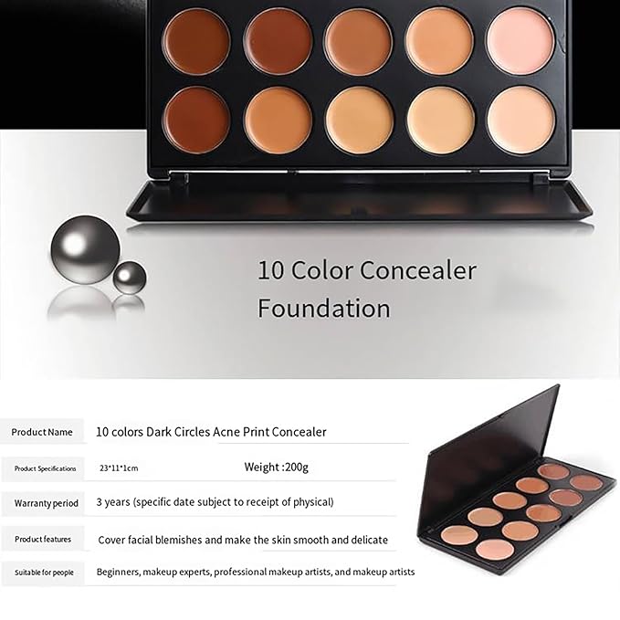 10 Shade Creamy Concealer Kit with Makeup Brush Set, 3 In 1 Professional Cream Concealer, Contour, Foundation, Color Corrector for Diminishes Appearance Dark Circles & Softens Fine Lines-GlimoraGlow