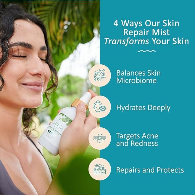Akasha Prebiotic Skin Mist 3.4oz I Organic Facial Mist, Sea Kelp Extract, Face Spray for Naturally Restoring the Skins Microbiome, Dewy, Help Acne, Psoriasis & Sunburn*, Anti Aging Skin Care Products-GlimoraGlow