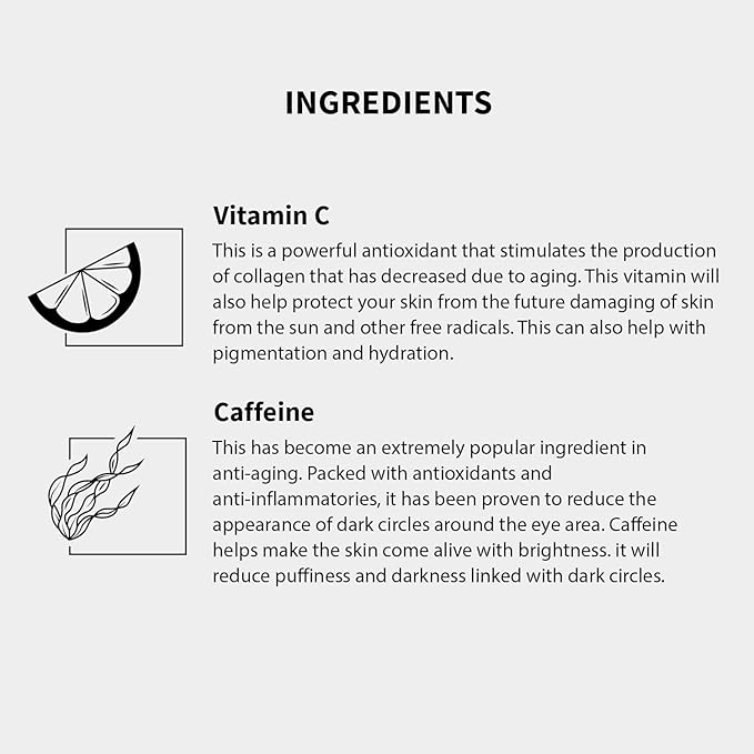 Gle Vitamin C Eye Serum for Dark Circles, Eye Wrinkles and Redness | Dark Circle Under Eye Puffy Eyes Treatment | Caffeine, Vitamin C Hyaluronic Acid | Hydrating & Brightening Scent-Free Travel Size-GlimoraGlow