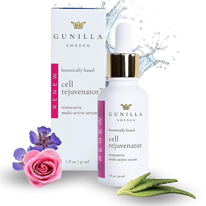GUNILLA Cell Rejuvenator Serum | Anti-Aging Anti Wrinkle Hydrating Facial Serum for Fine Lines, Dark Spots with Organic Aloe Vera, Collagen, Elastin, Keratin, Vitamin C, Ginseng | 1 oz-GlimoraGlow