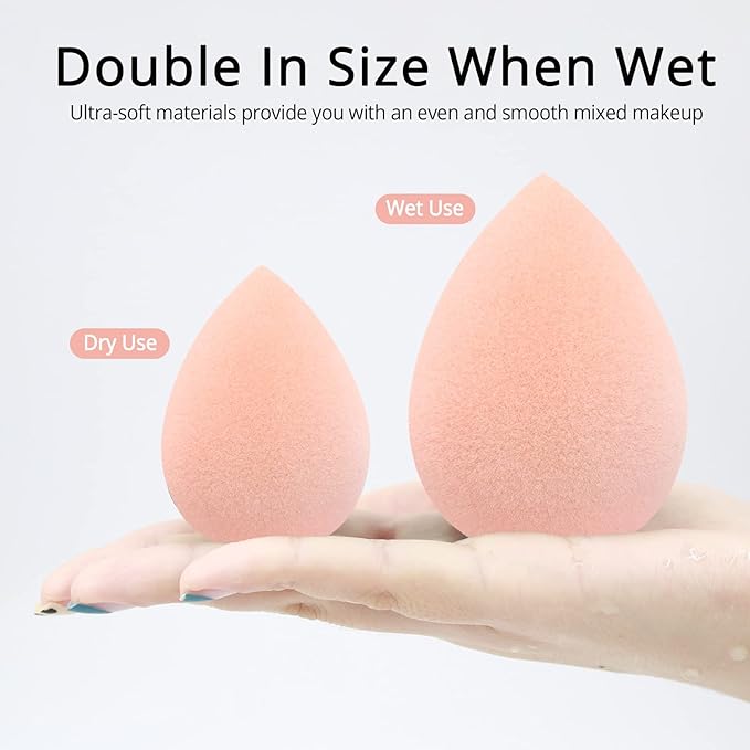 BEAKEY Makeup Sponge Set, Foundation Blending Sponge, Beauty Sponges Flawless for Liquid, Cream, and Powder, Microfiber Latex-Free and Vegan Boun Boun Sponges, 5 Pcs Pink Makeup Sponges-GlimoraGlow
