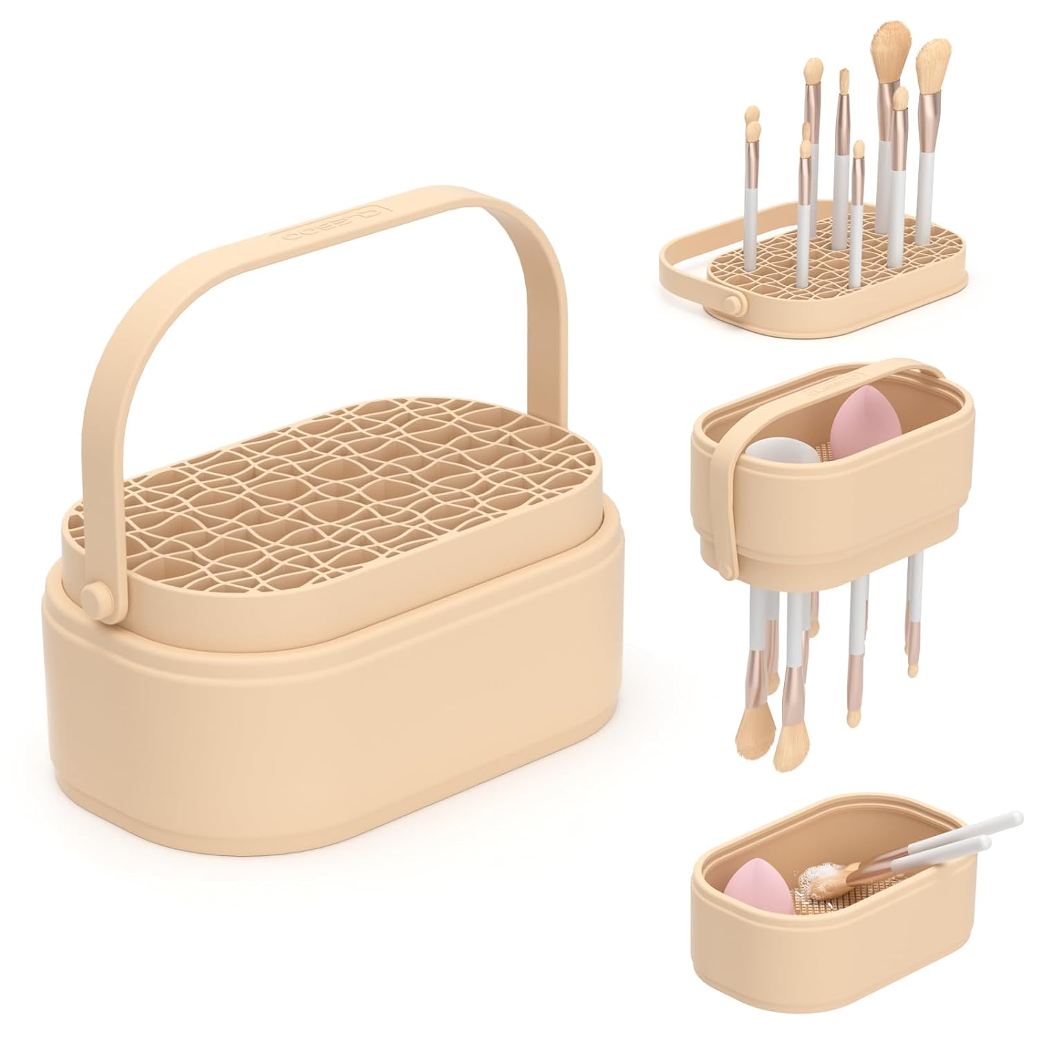 Makeup Brush Cleaner Mat 3 in 1 Makeup Brush Holder Silicone Makeup Brush Drying Rack Make Up Brush Cleaning Bowl Make Up Brush Cleaner Pad Cosmetic Storage Box Cleaning Tool for Sponge Powder Puff-GlimoraGlow